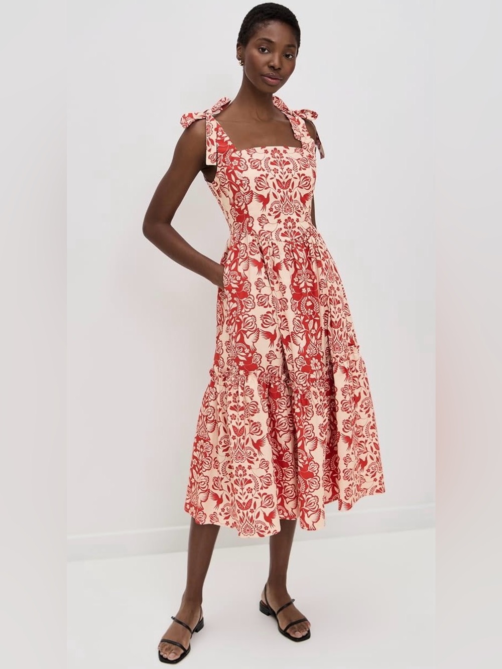 THE LULO PROJECT 
The Backbone Midi Dress in Red Folk Paisley